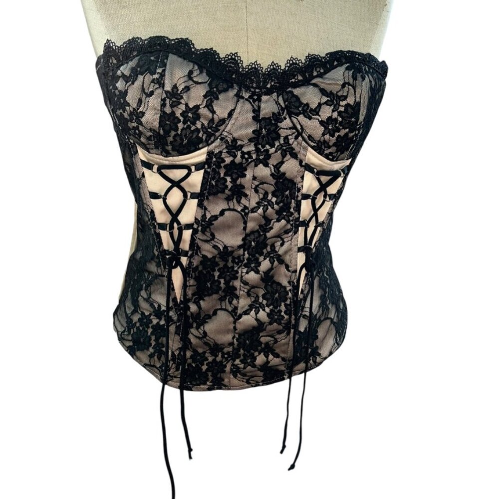 Carmin los angeles STUNNING black lace lace up bustier top L
